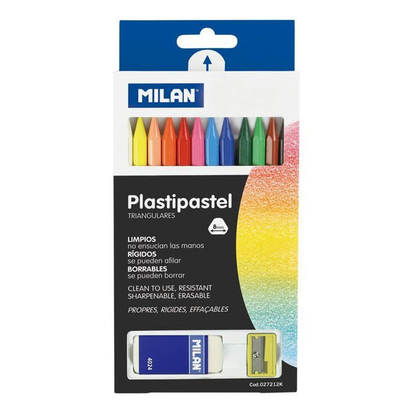 12 Creioane colorate cerate + ascutitoare + radiera Milan